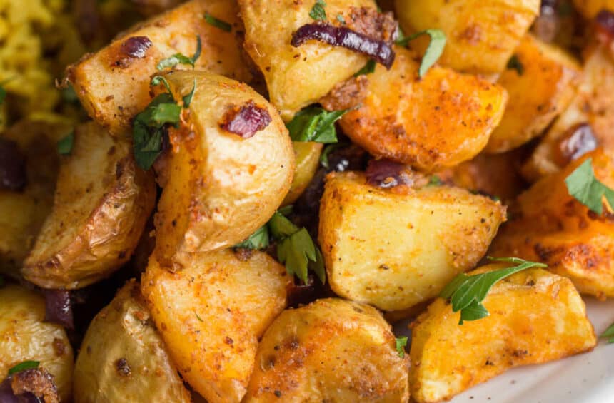 Air fryer home fries on a plate.