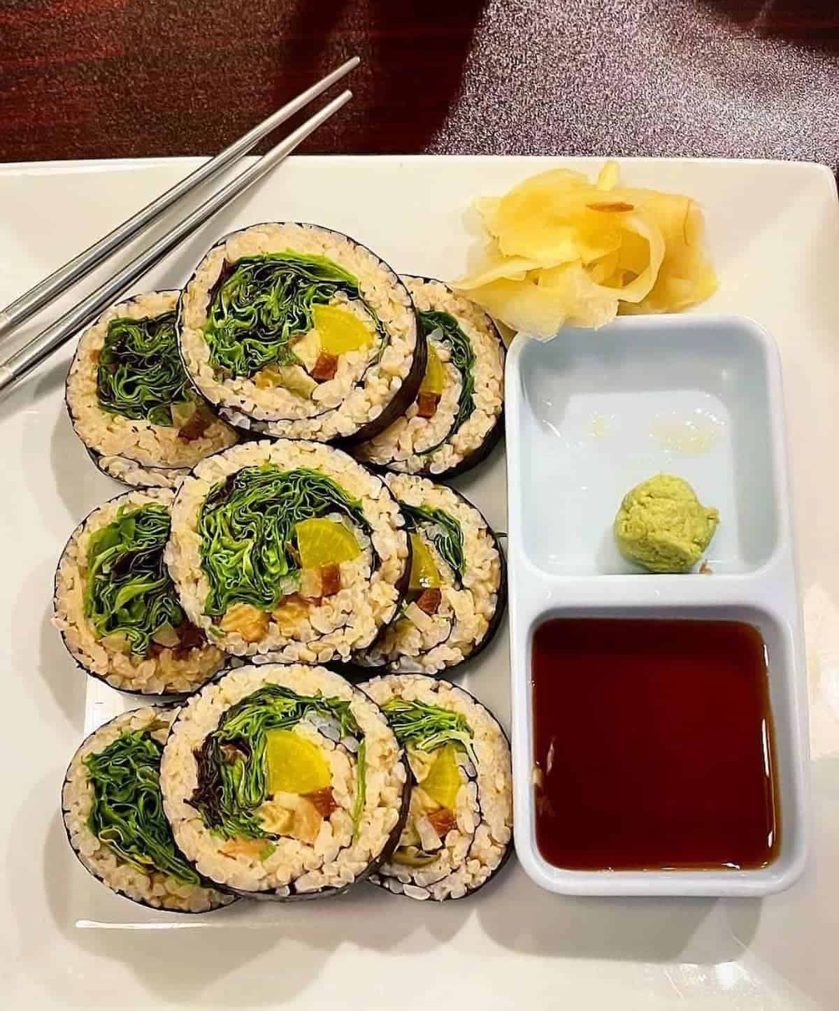 Vegan sushi from Amitabul Korean restaurant in Chicago.