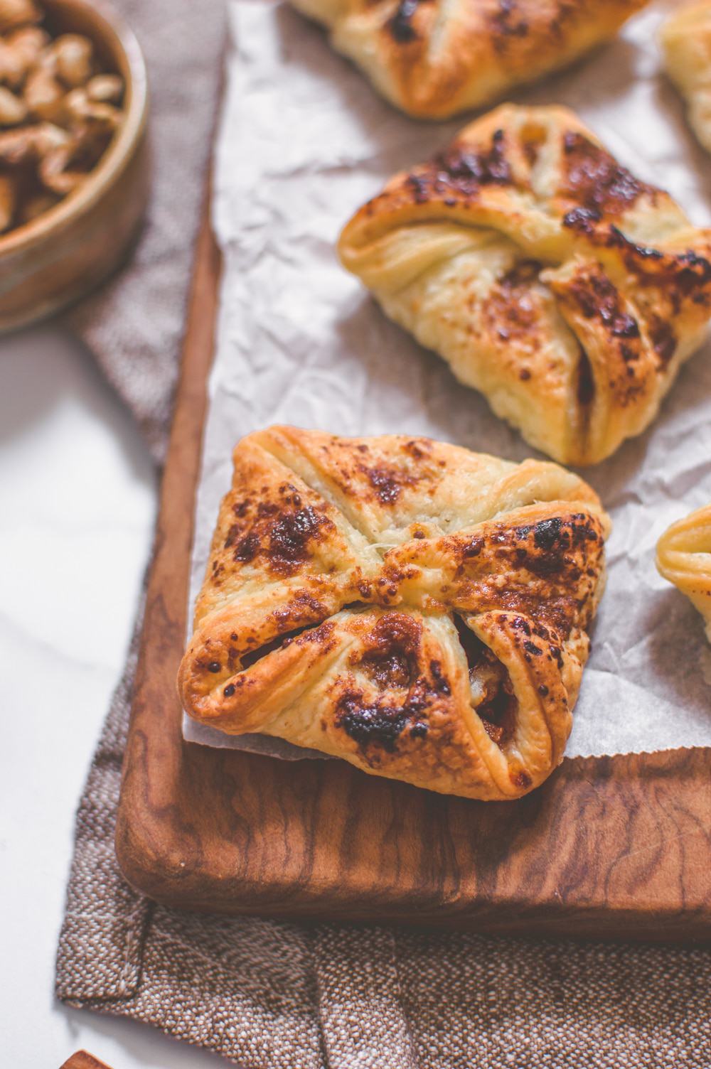 Close-up of the Vegan Apple Walnut Pastry Purses