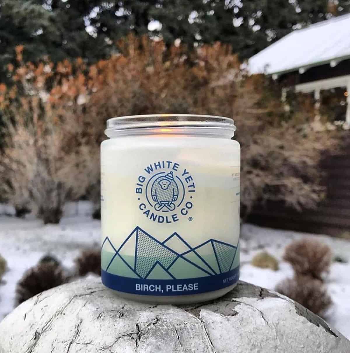 A Big White Yeti brand vegan candle.
