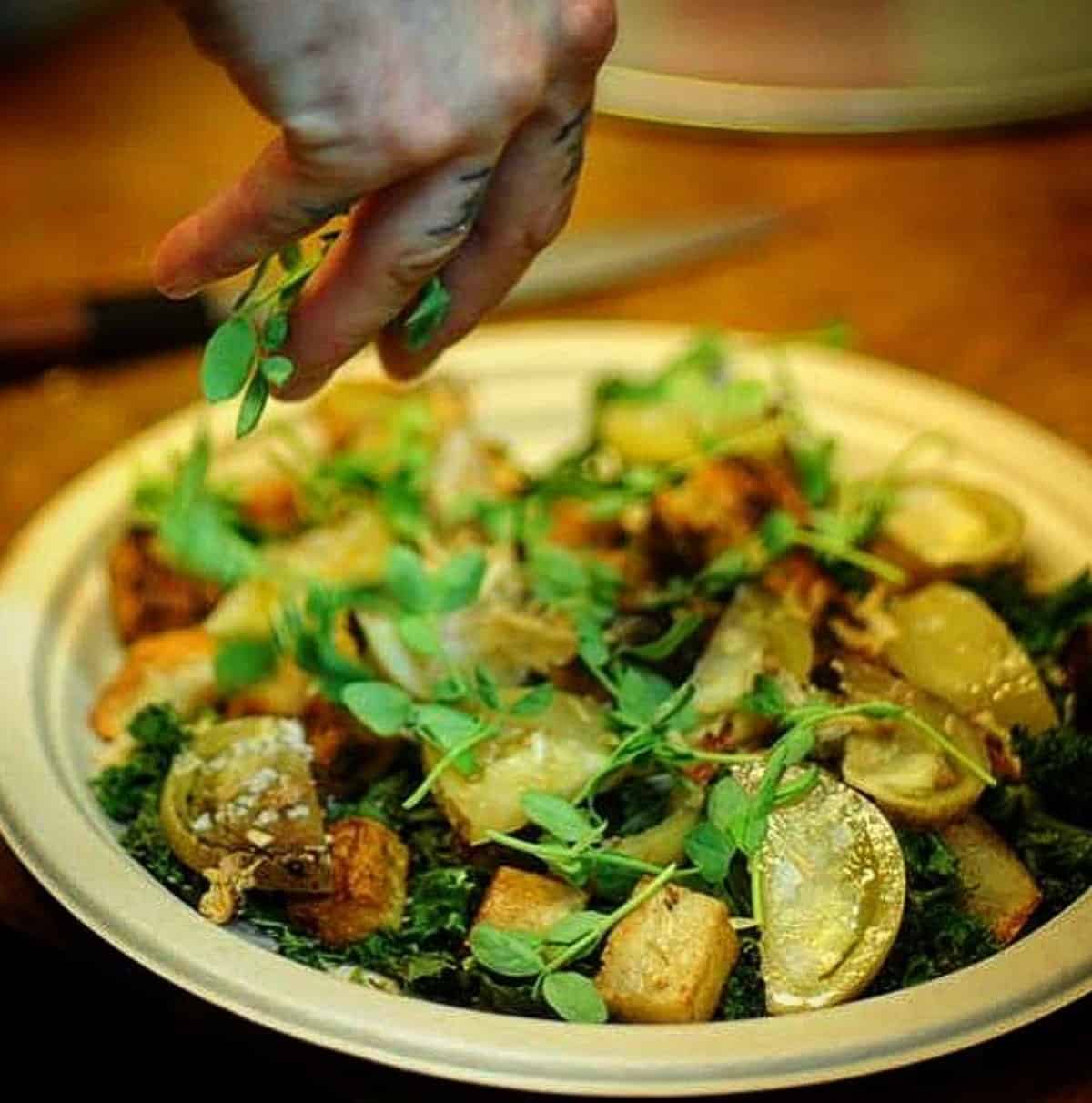 A smoked green tomato dish prepared at Bistro Vonish.