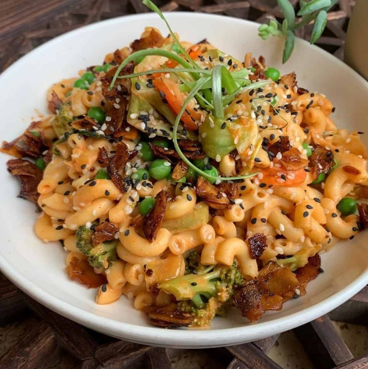 The kimchi pasta bowl at Blossoming Lotus.