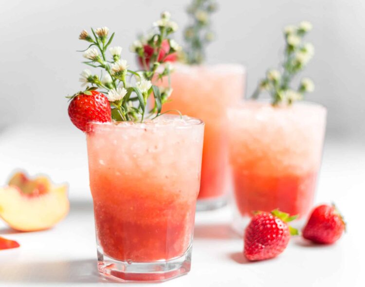 Summer Strawberry Spritzer With Fresh Fruit and Bubble Water Served in Beautifully Garnished Glasses