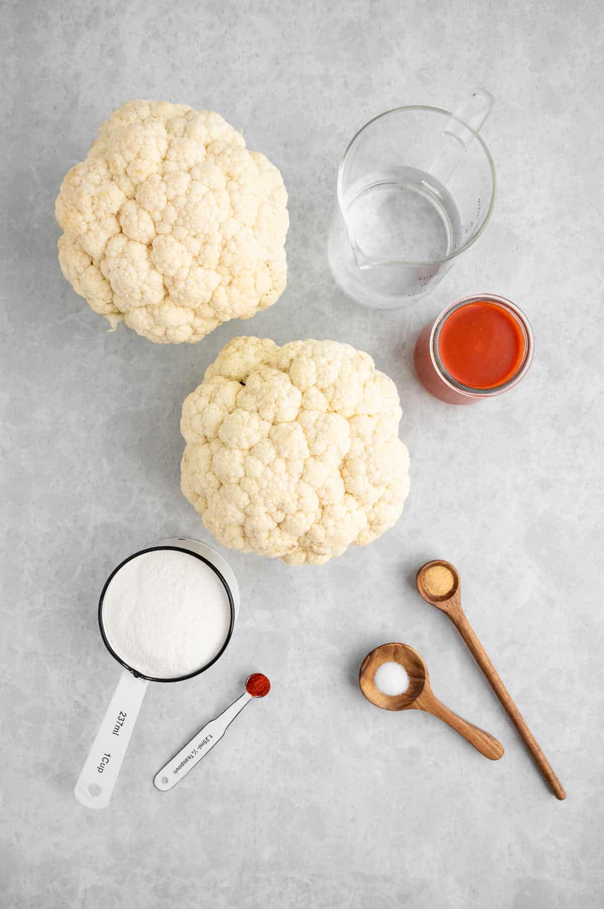 Ingredients for buffalo cauliflower wings measured.