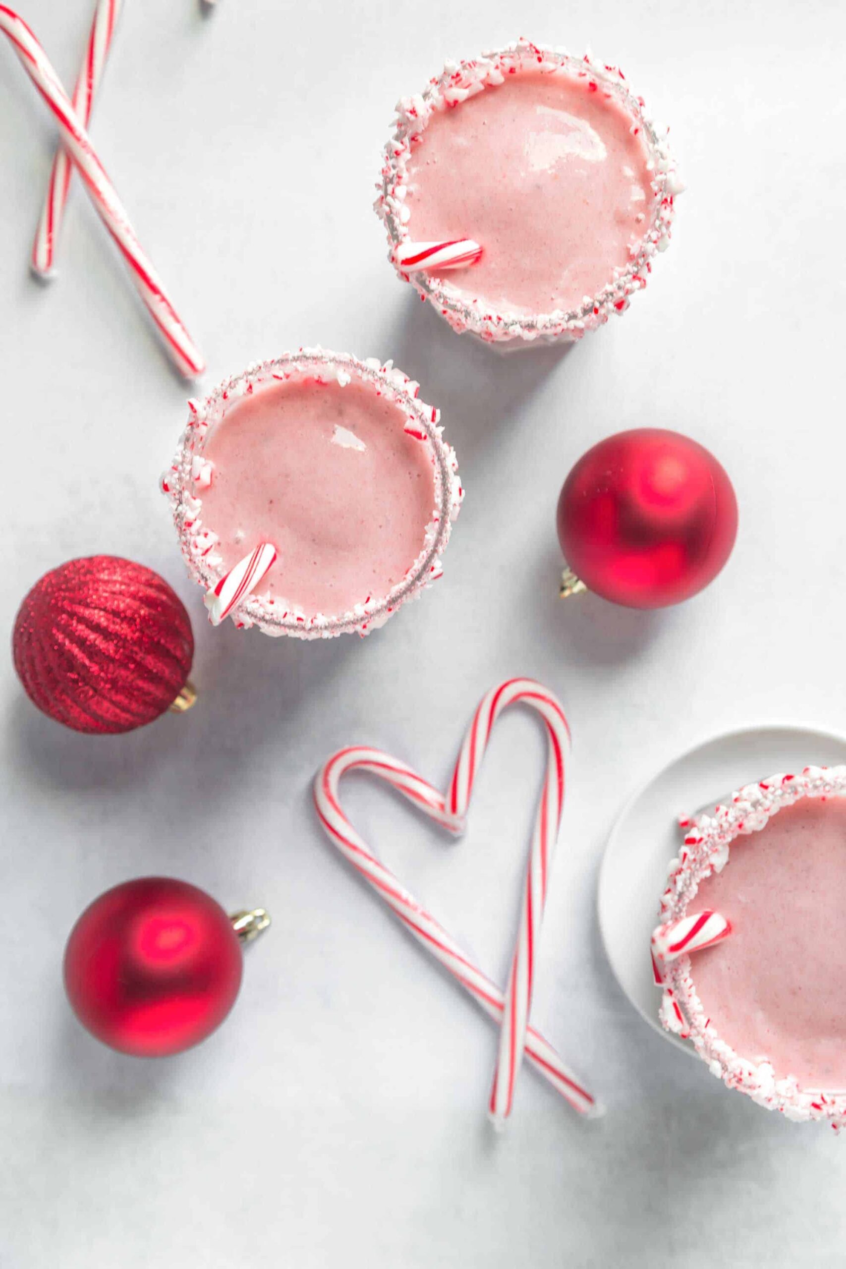Healthy Christmas Candy Cane Recipe Pink Plant-Based Smoothie