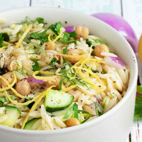 Cold Vegan Chickpea Orzo Salad