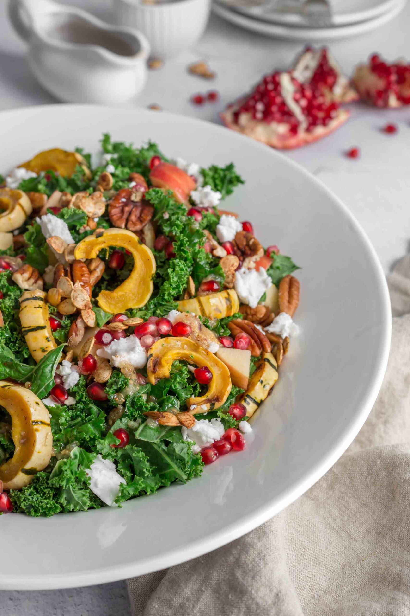 Delicata Squash Kale Salad Vegan Thanksgiving.