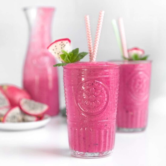 tropical dairy free smoothie made with dragonfruit