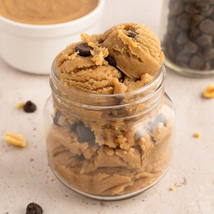A jar of easy, edible peanut butter cookie dough.