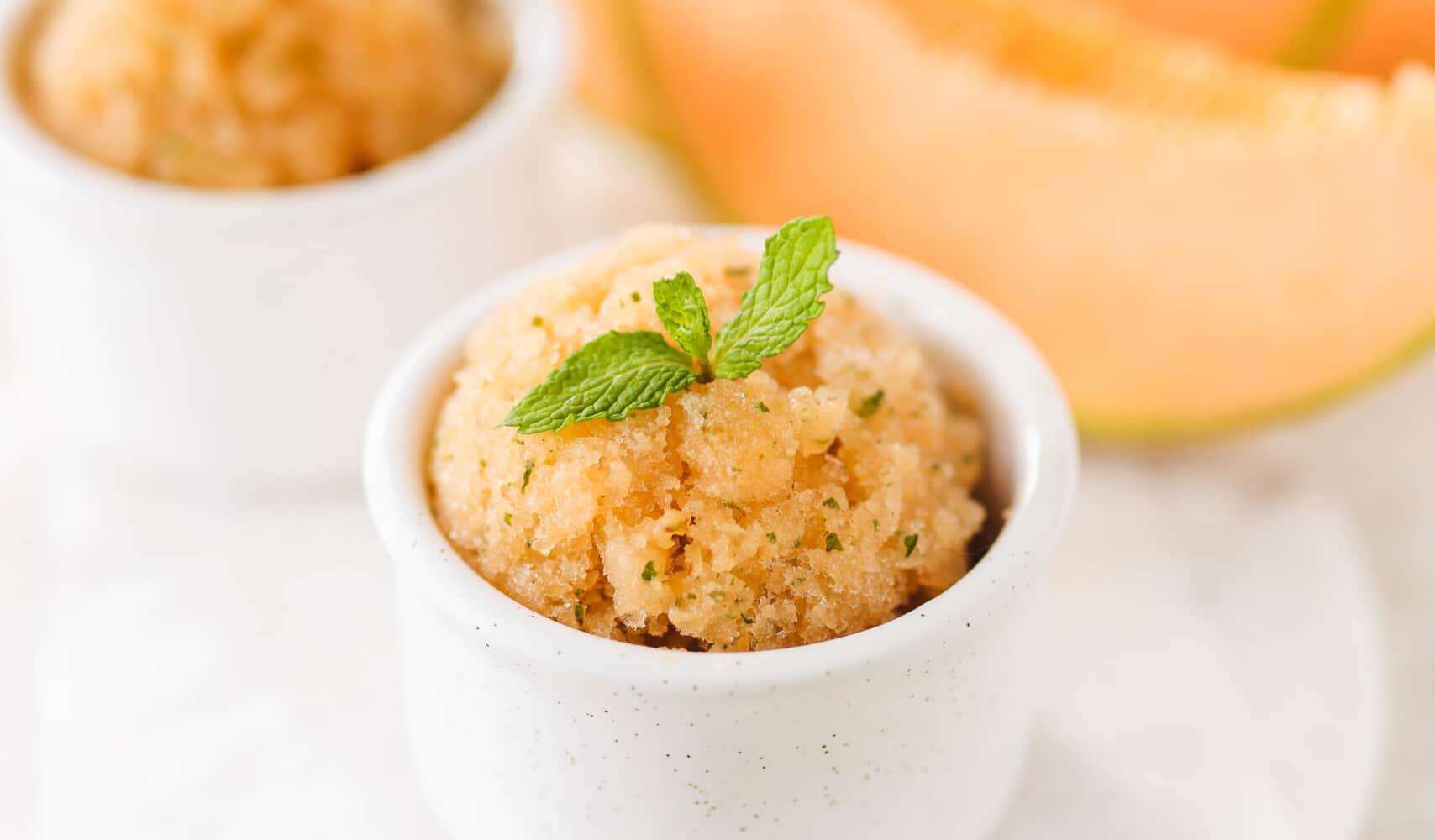 Frozen Cantaloupe Sorbet Granite Served as a Vegan Dessert