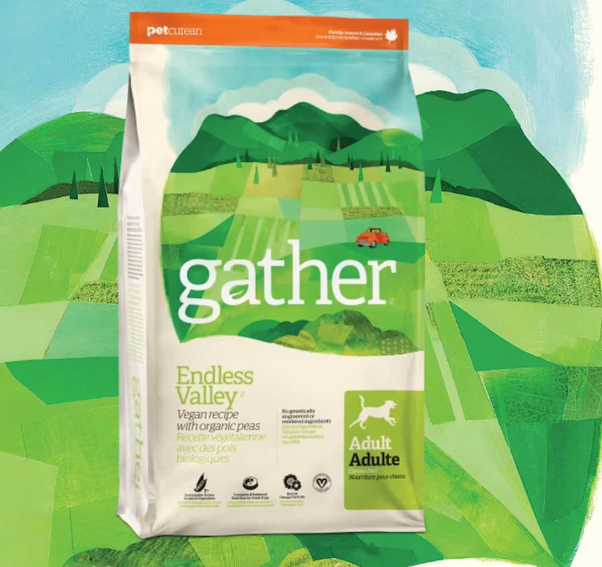 A package of Gather Endless Valley vegan dog food.