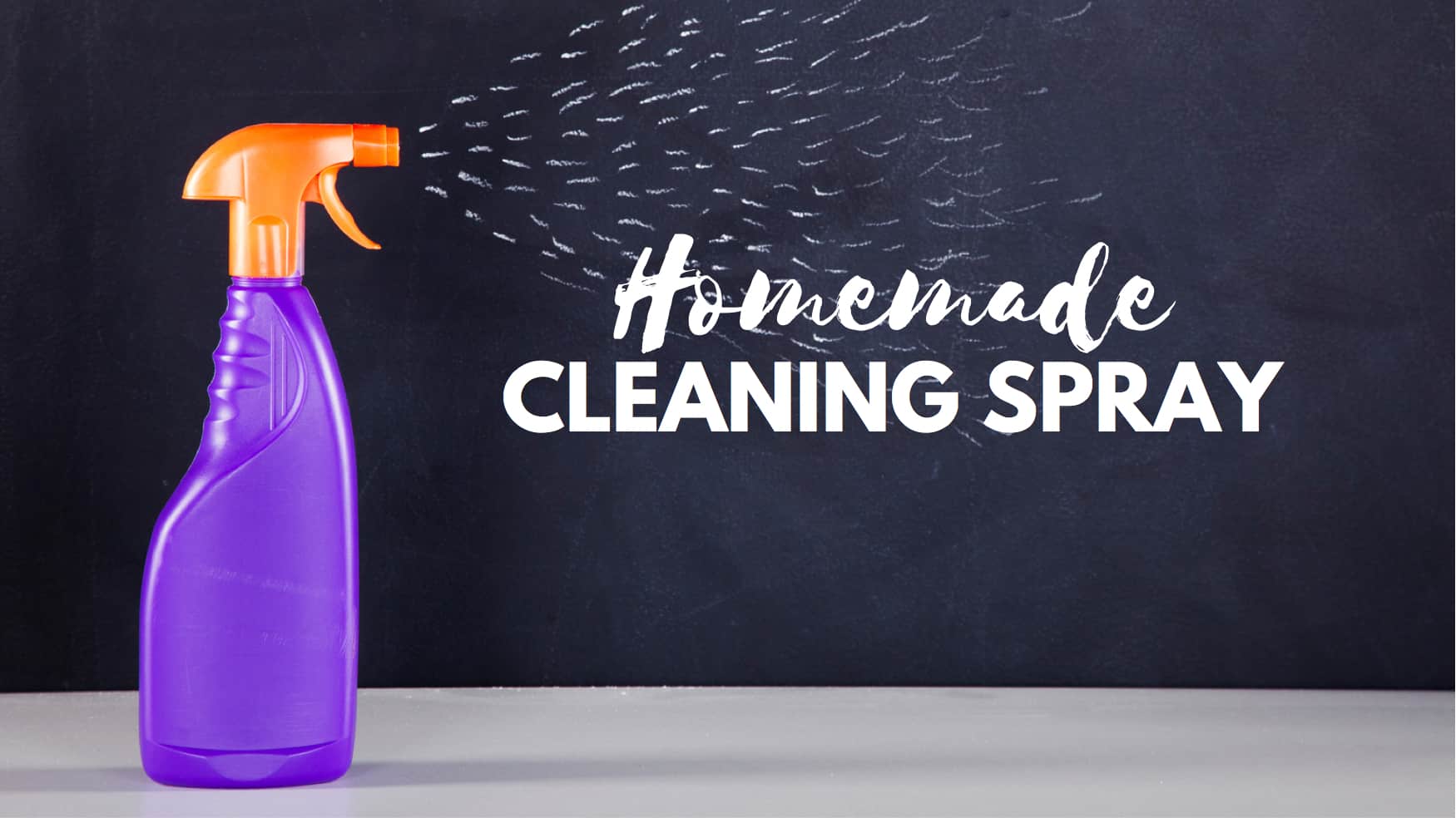 Plastic spray bottle with text overlay "homemade cleaning spray."