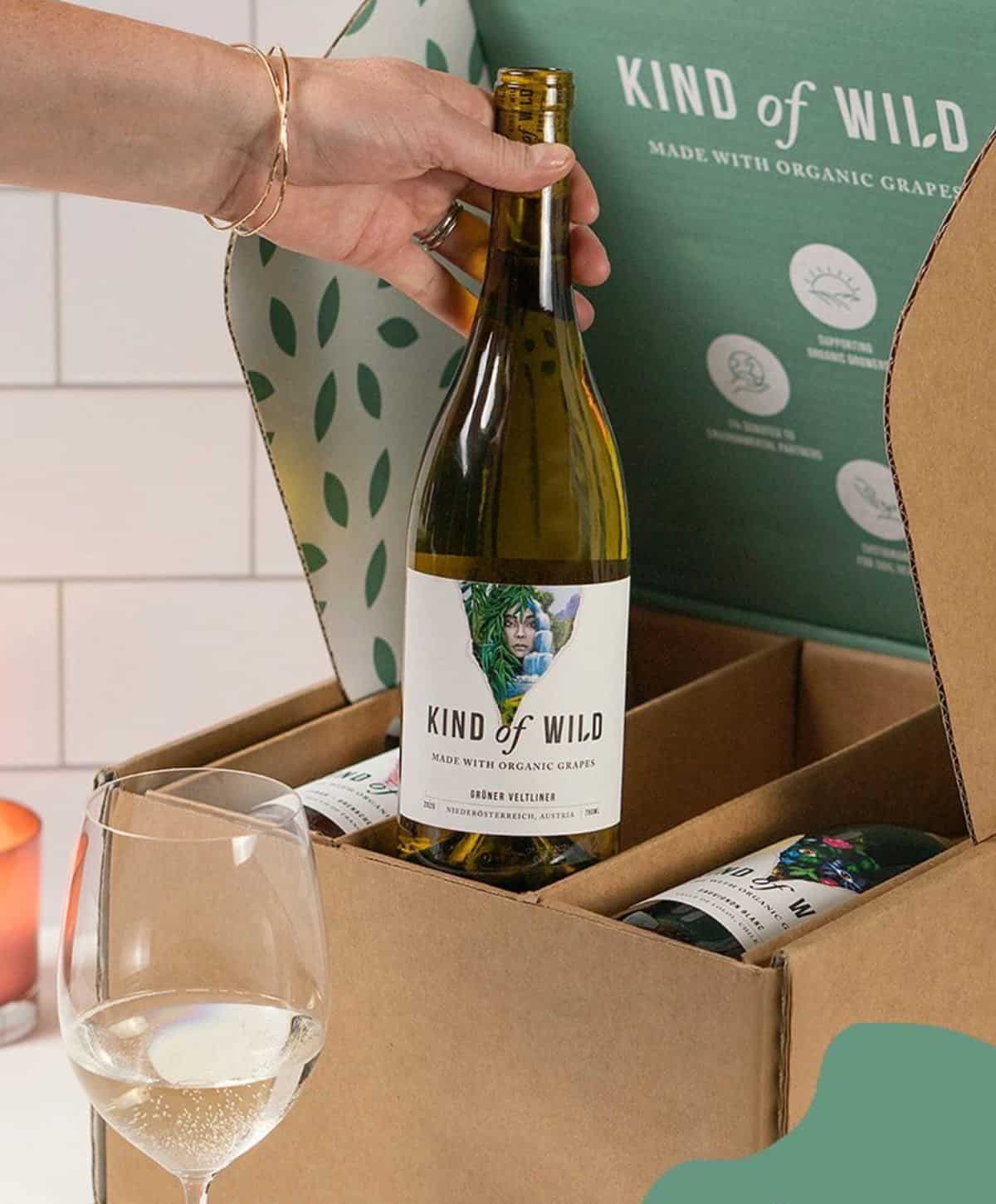 Gift box of vegan wine fro Kind of Wild wine. 