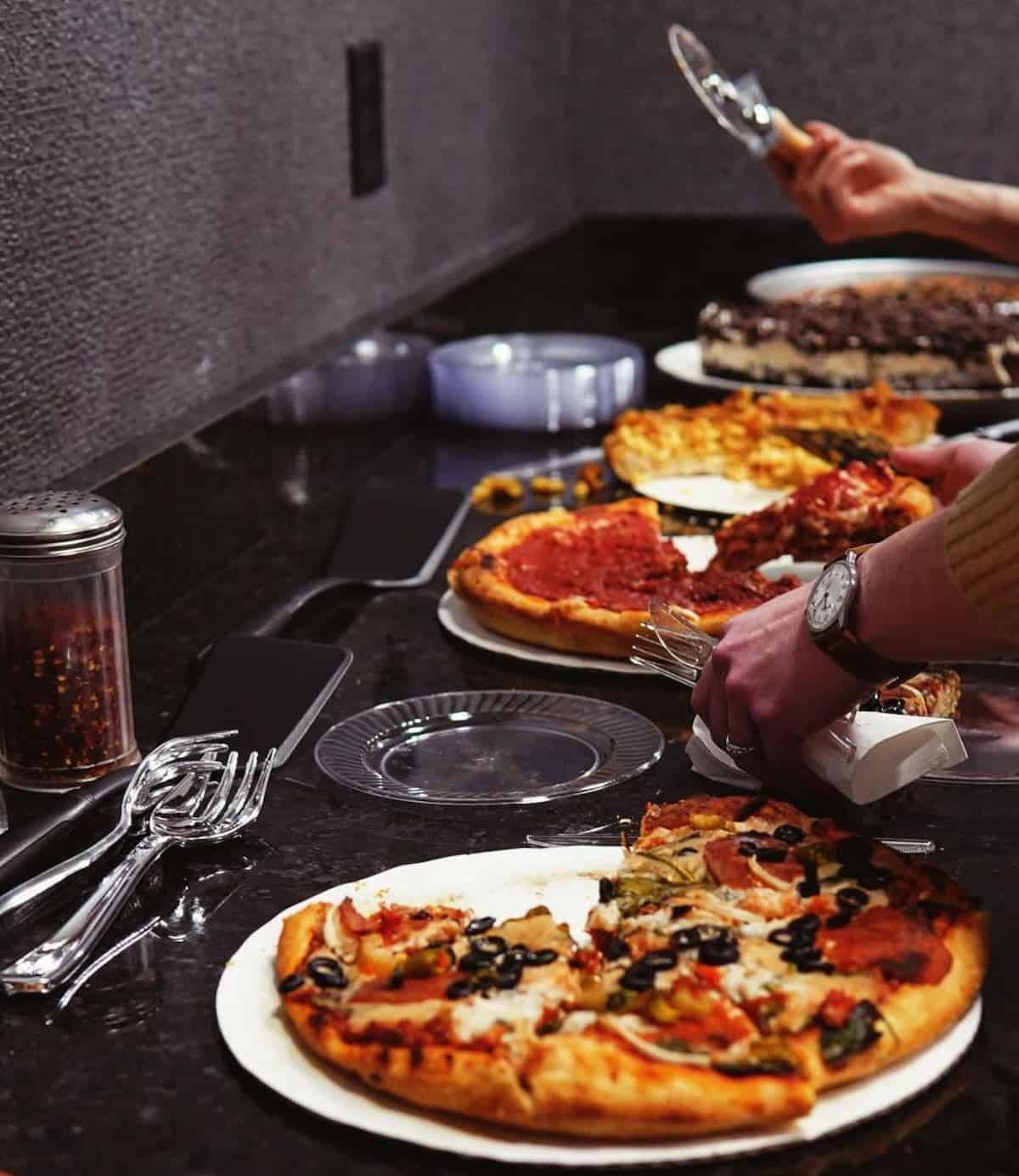 Vegan pizza being prepped at Kitchen 17 in Chicago.