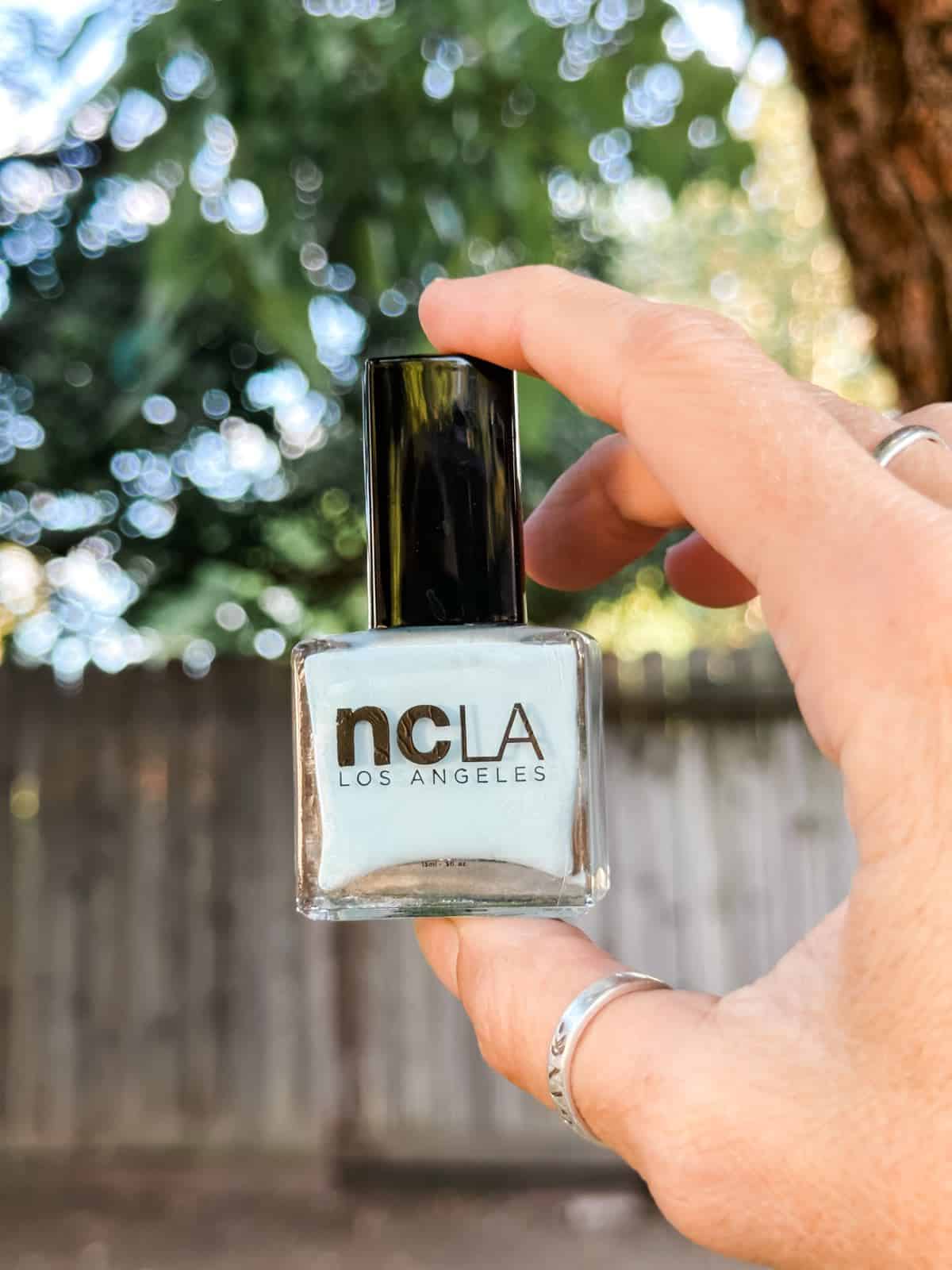 Light blue nail polish from NCLA cruelty-free vegan brand. 