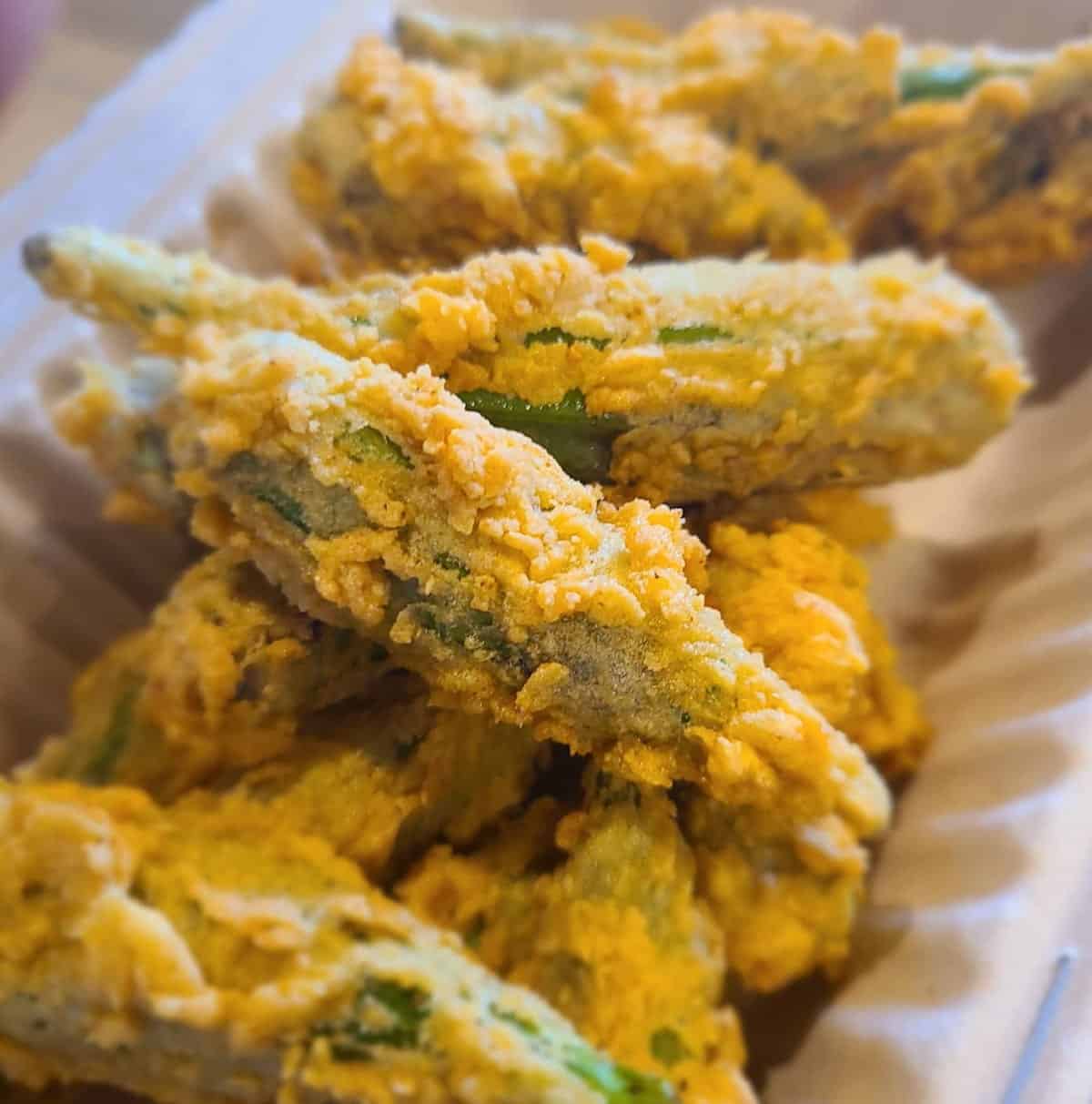 A plate of vegan okra at Majani Soulful Vegan Cuisine in Chicago.