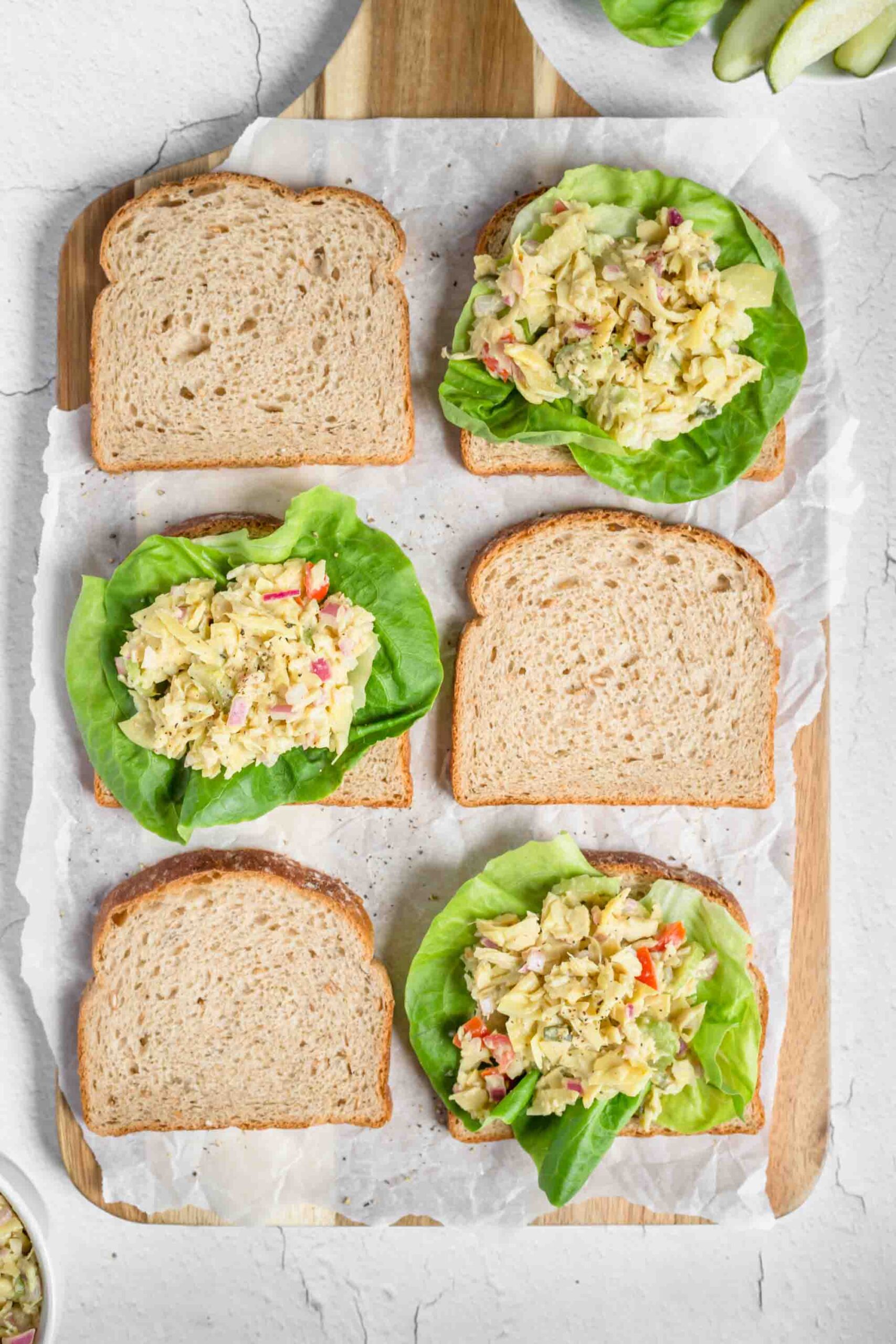 Making the perfect vegan tuna salad sandwich on whole grain bread