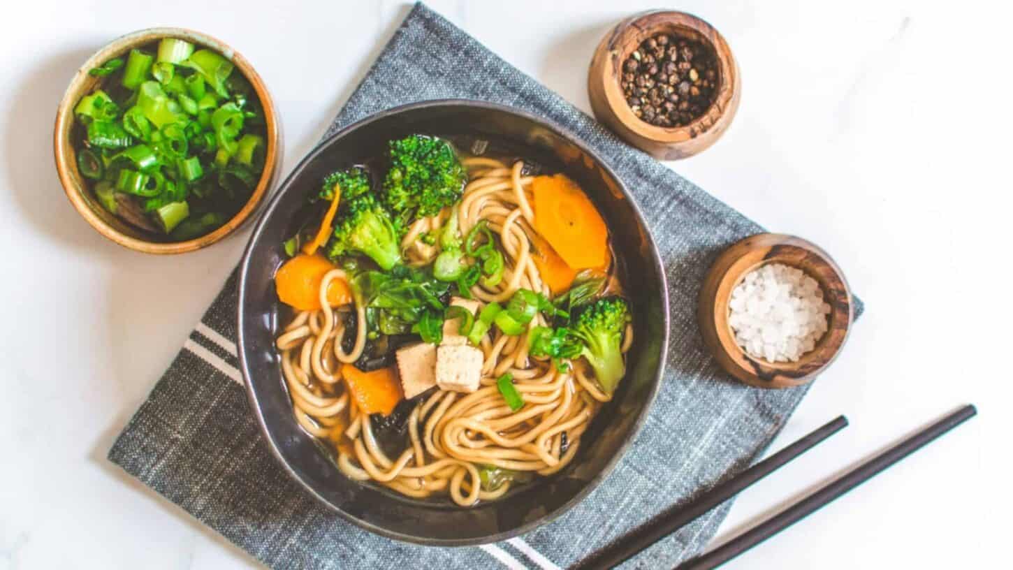 Soup Bowl with Chop Sticks, Salt and Pepper on the Side