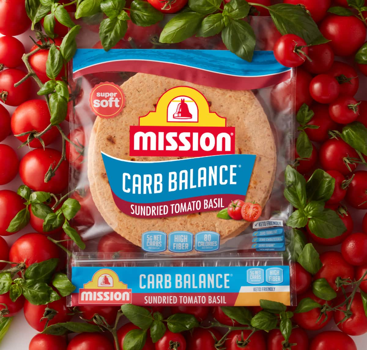 A package of Mission carb balance sun dried tortillas.
