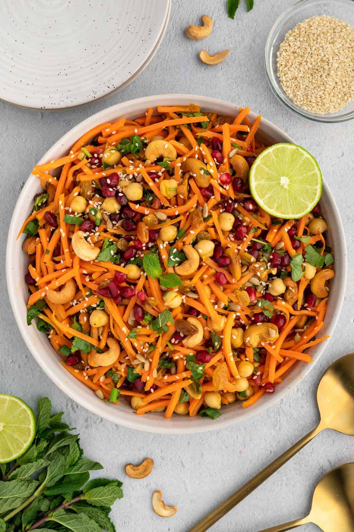 Moroccan carrot salad in a large serving bowl.