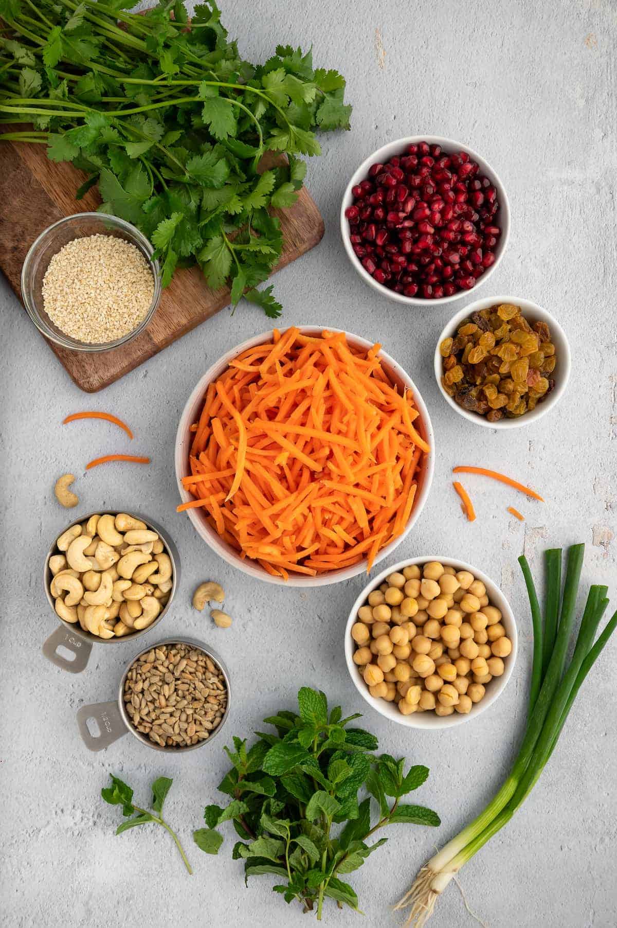 Key ingredients for a Moroccan carrot salad.