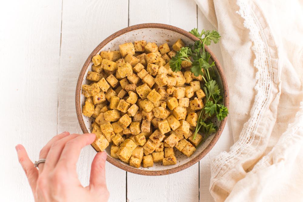 Air Fried Tofu Recipe—Nooch Encrusted Popcorn Tofu