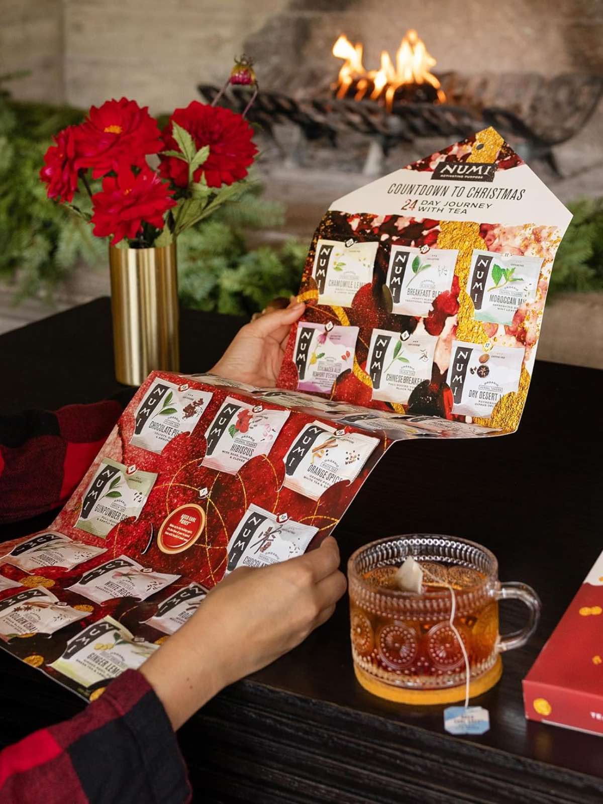 Numi tea advent calendar that unfolds with tea packets every day until Christmas. 