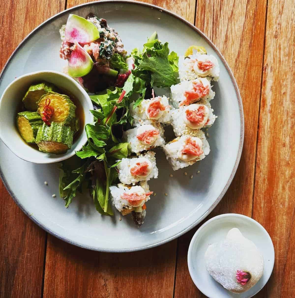 Plant-based asparagus rolls at Obon Shokudo.