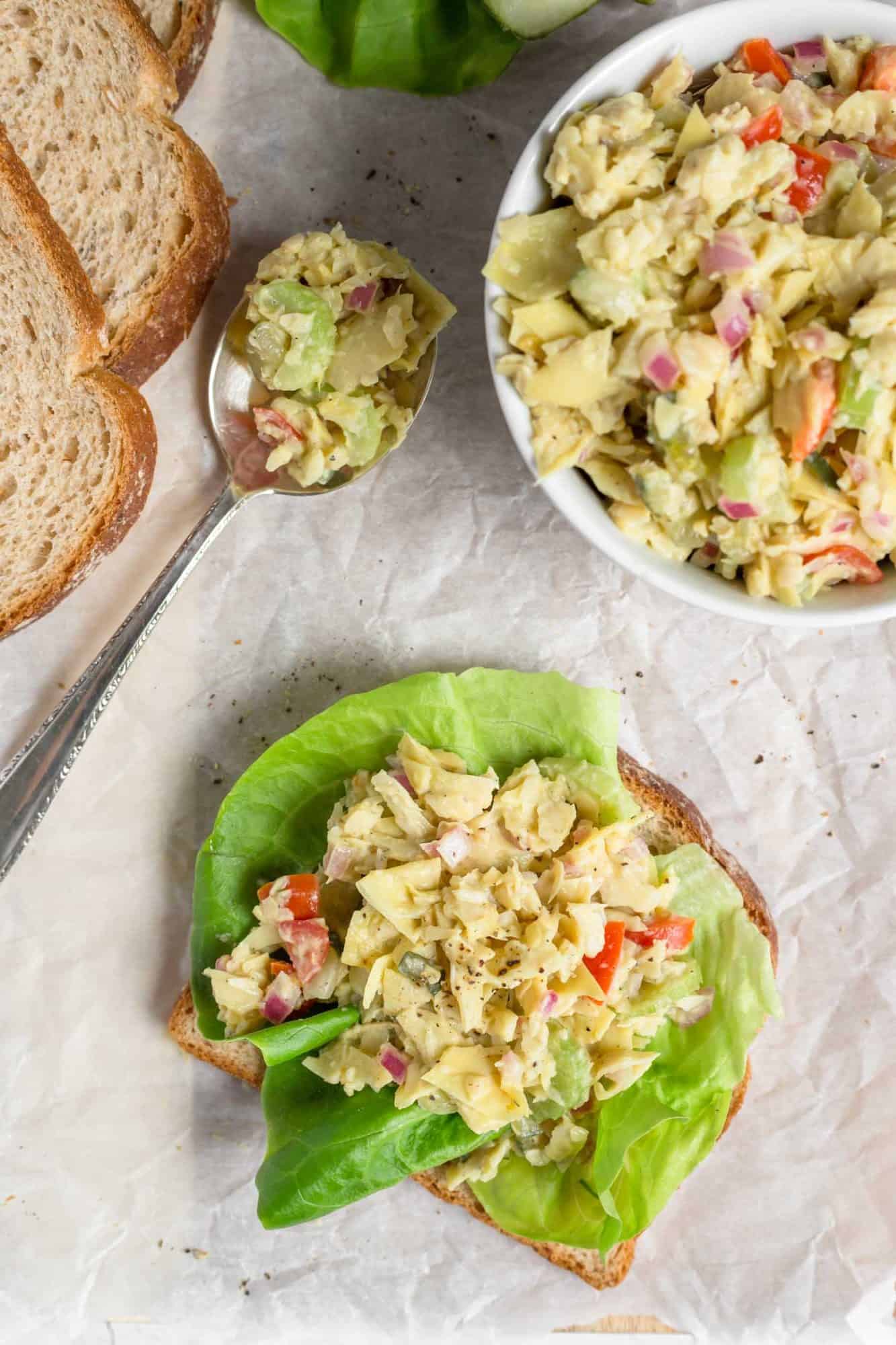 Open Faced Plant Based Artichoke Tuna Fish Salad Sandwich Recipe
