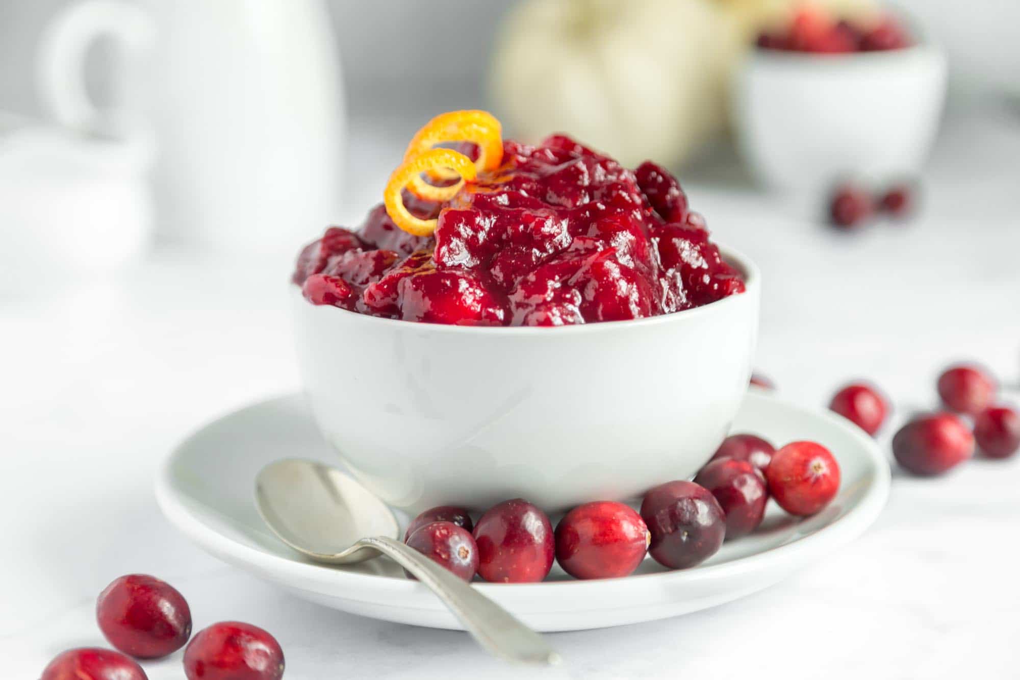 Vegan Cranberry Sauce Served in a White Bowl for Thanksgiving