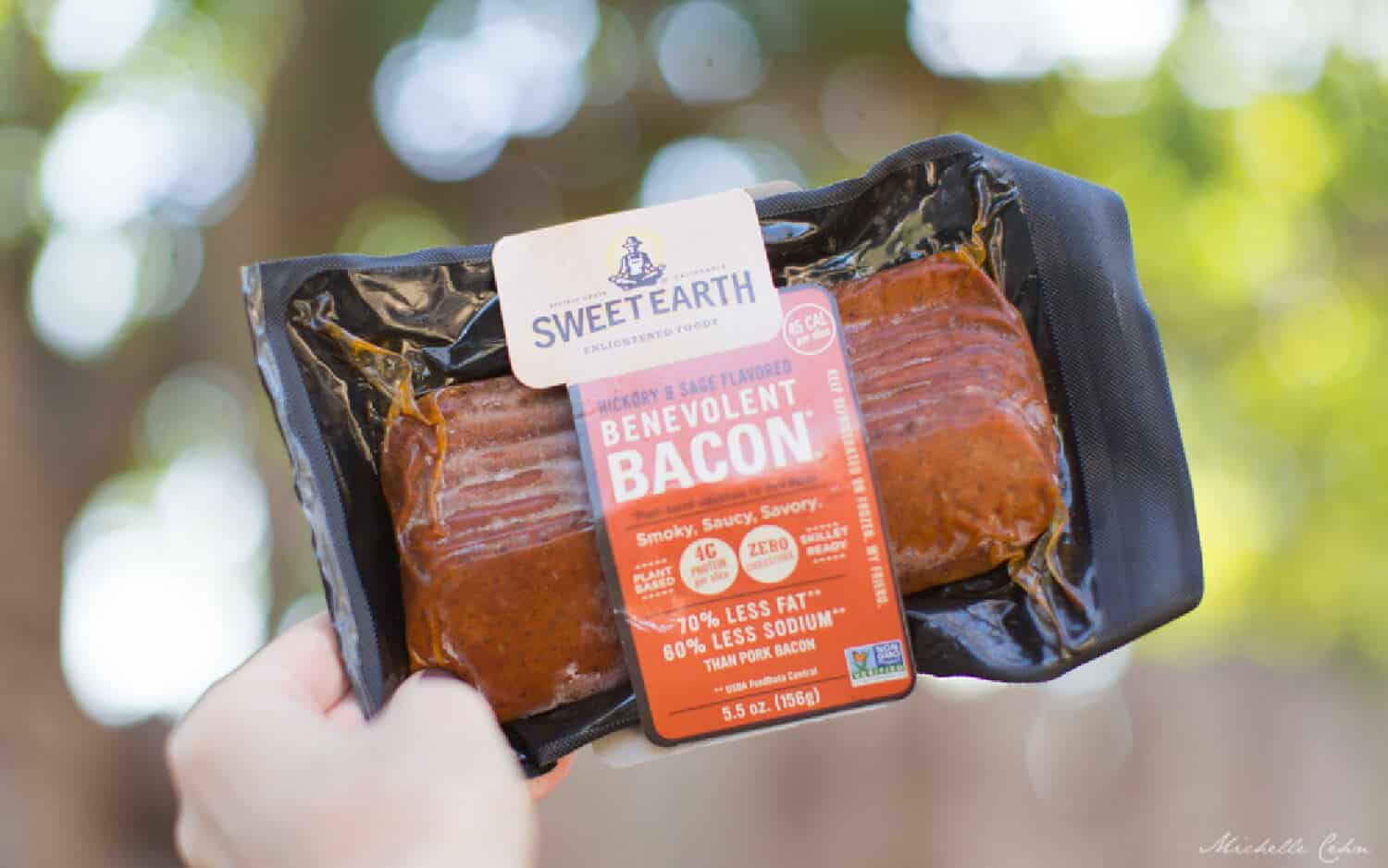package of store bought seitan bacon from sweet earth foods