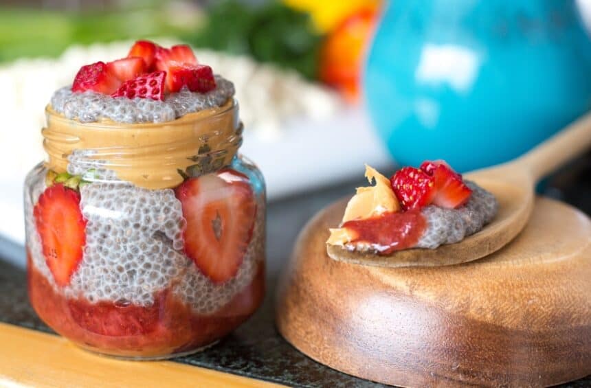 PB&J Chia Pudding Parfait With Strawberry Jam