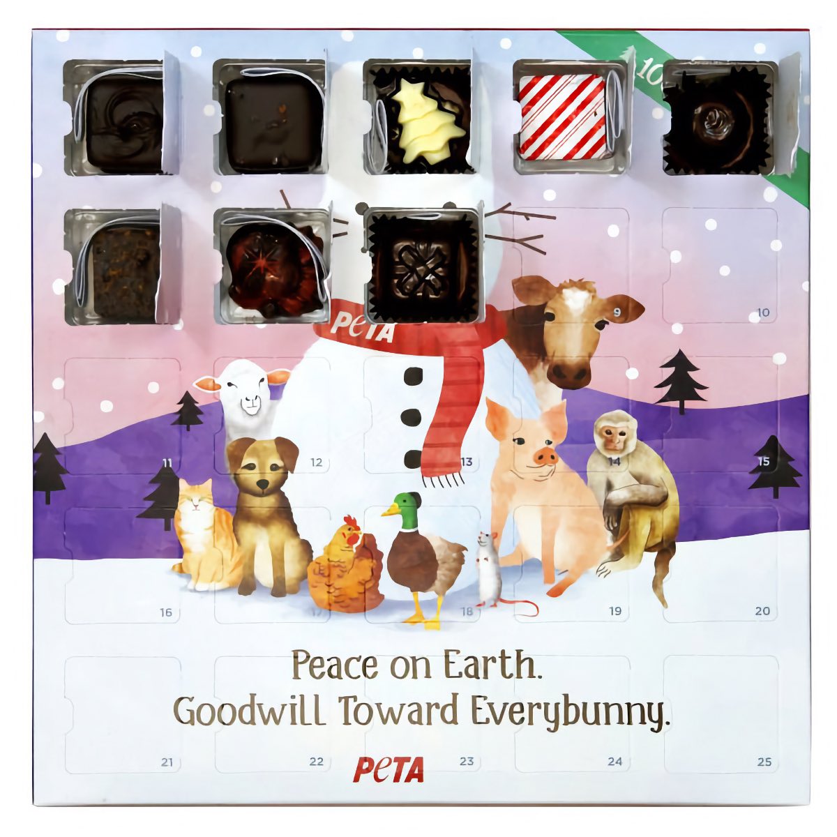 PETA's vegan chocolate advent calendar box. 