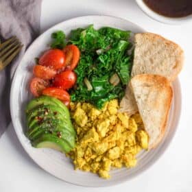 Vegan breakfast plat with tofu scramble