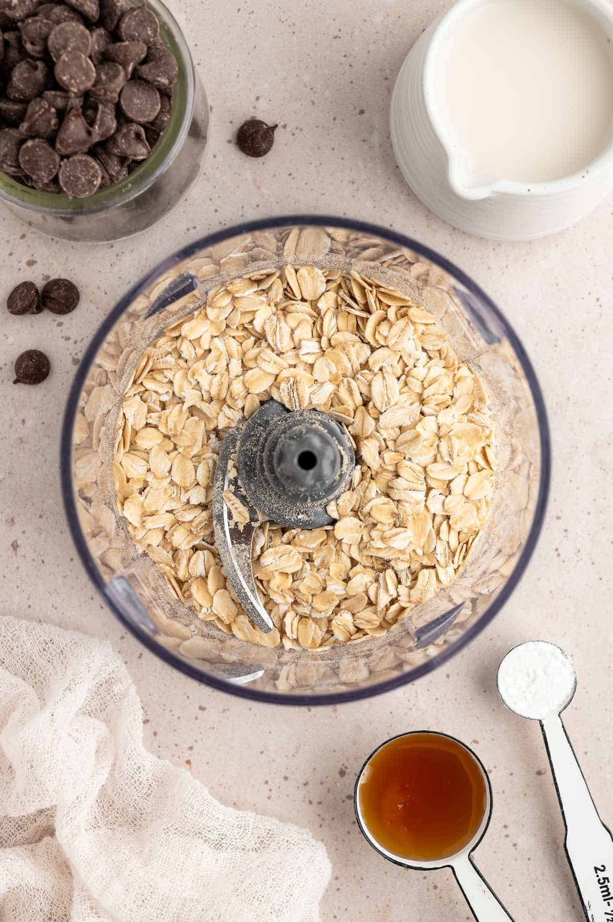 Raw oats in a food processor.