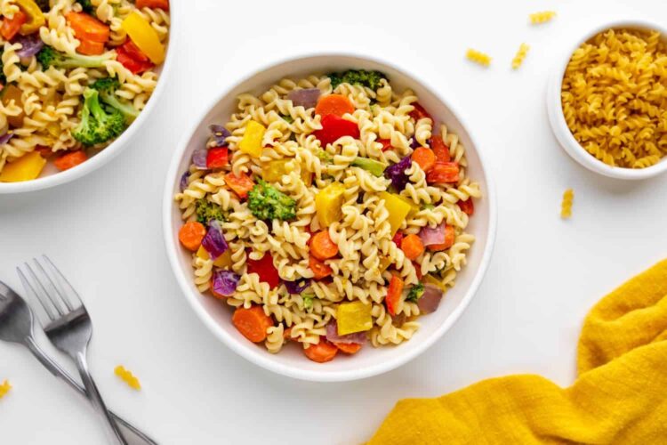 rainbow vegetable mac and cheese vegan kids meal