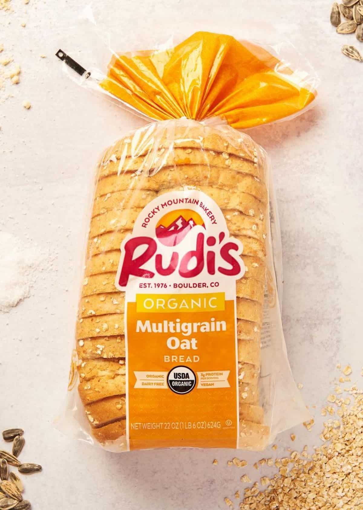 A package of Rudi's vegan, organic bread.