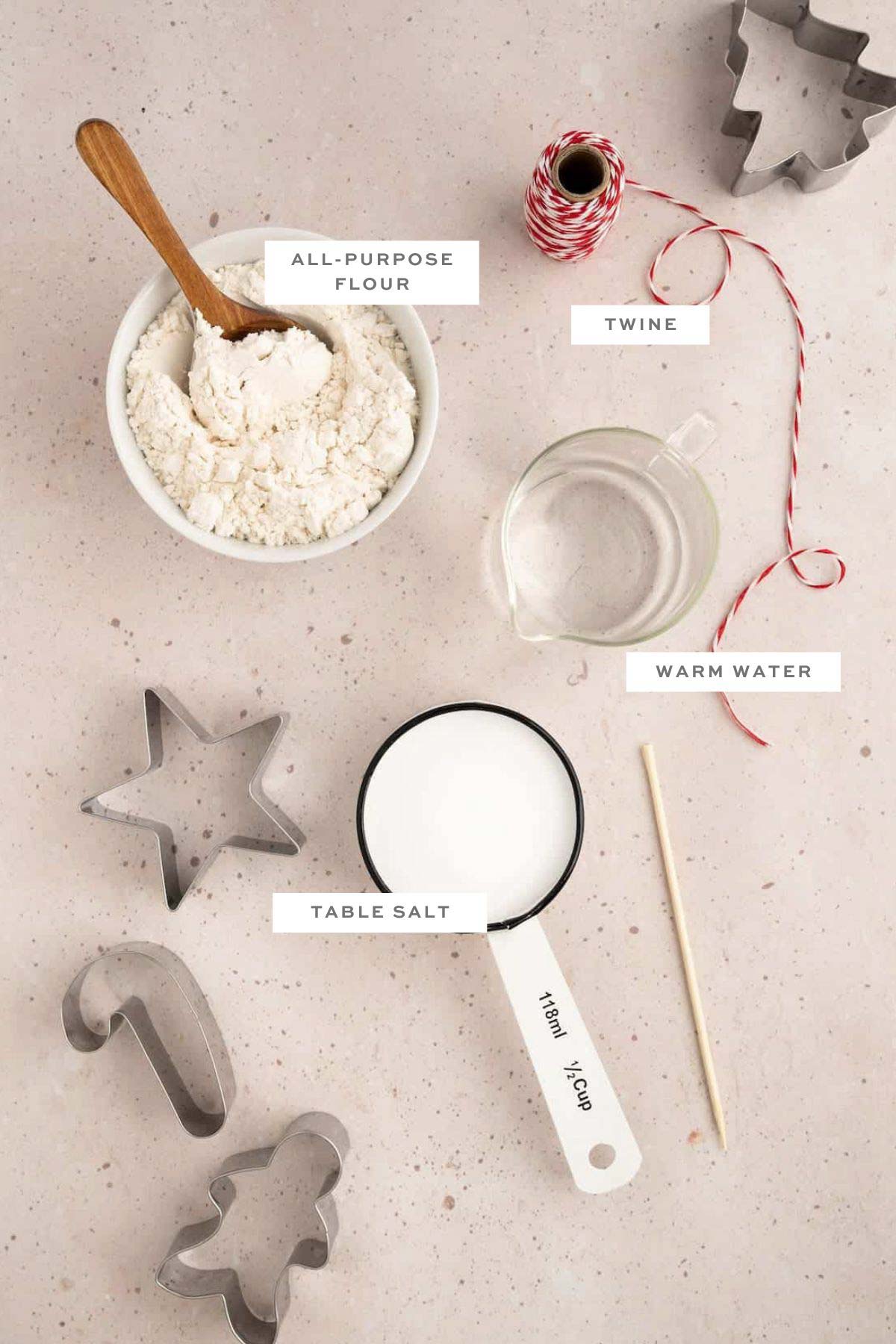 Key components in salt dough ornaments with labels.