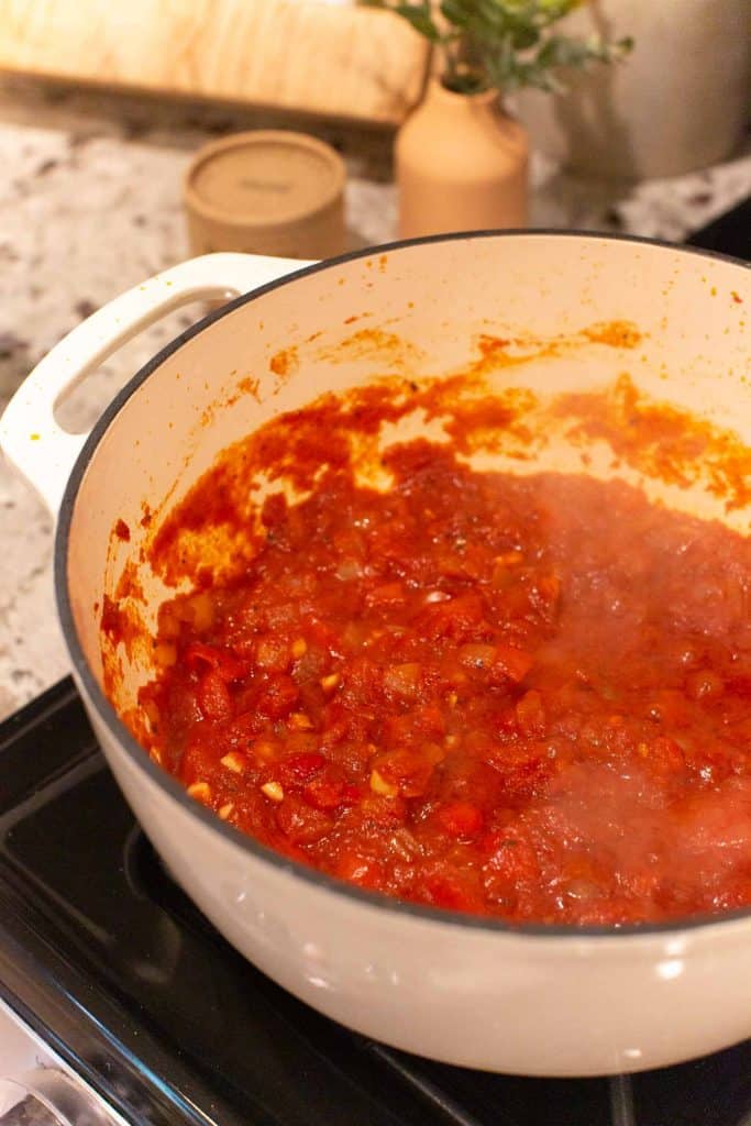 cooked arrabiata sauce on the stove