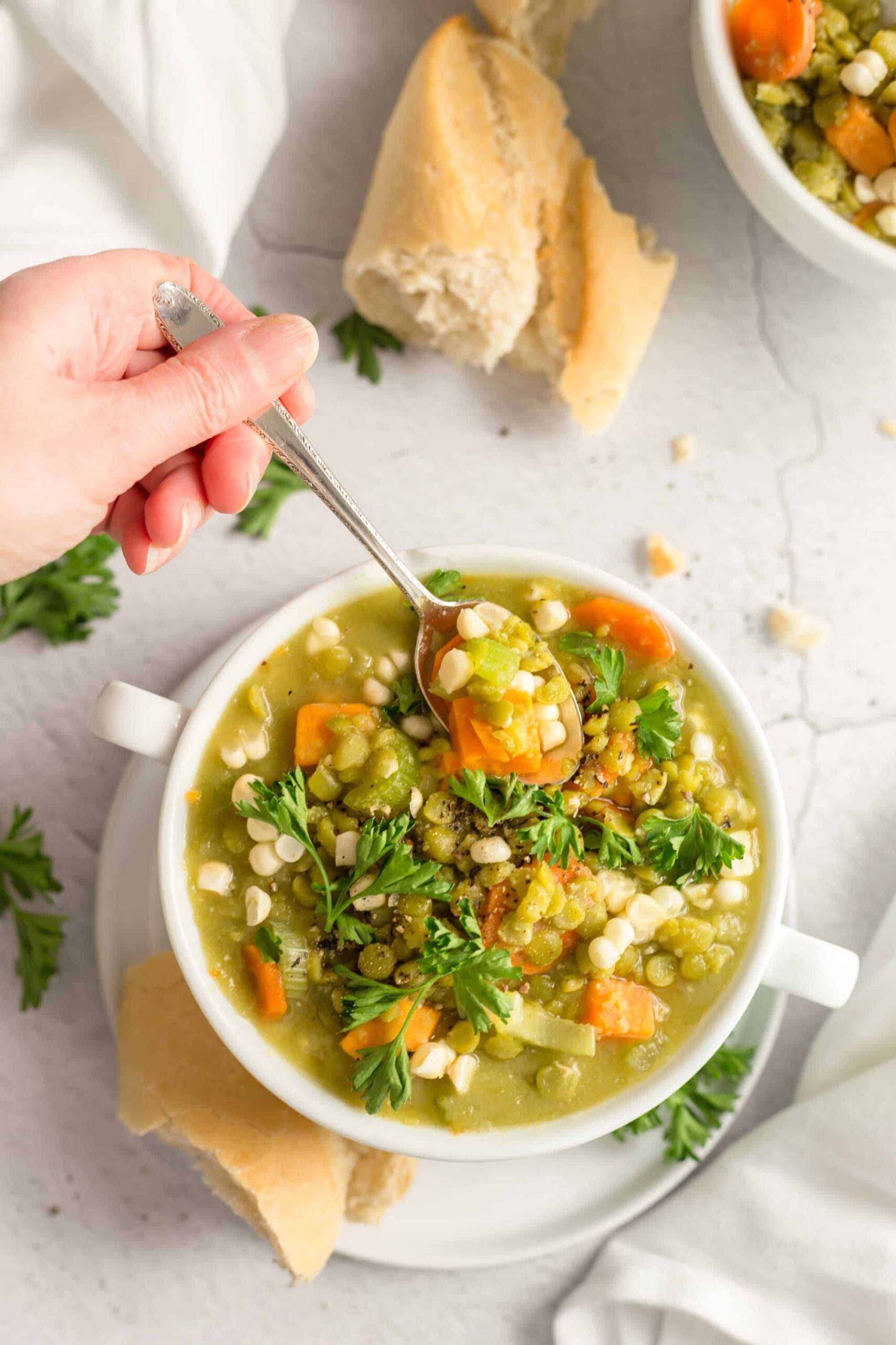 Warming Bowl of Soup Vegan Split Pea Stew with Sweet Potatoes