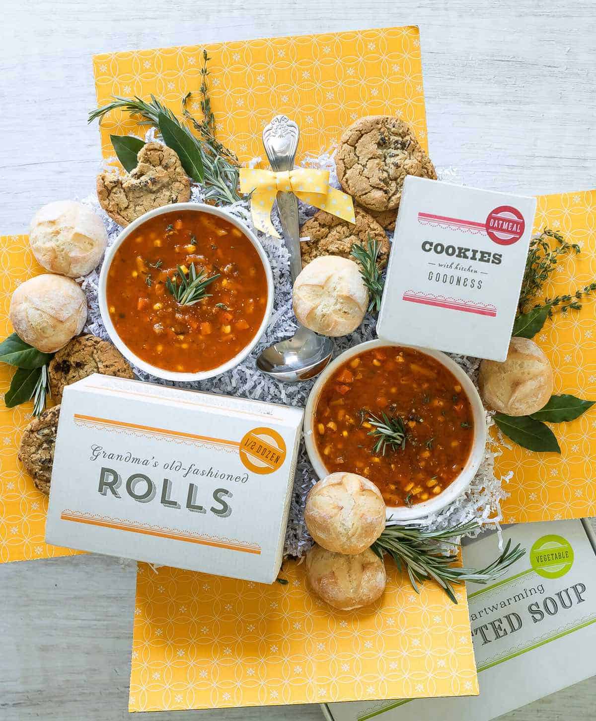 Vegan soup and cookies gift basket from Spoonful of Comfort. 