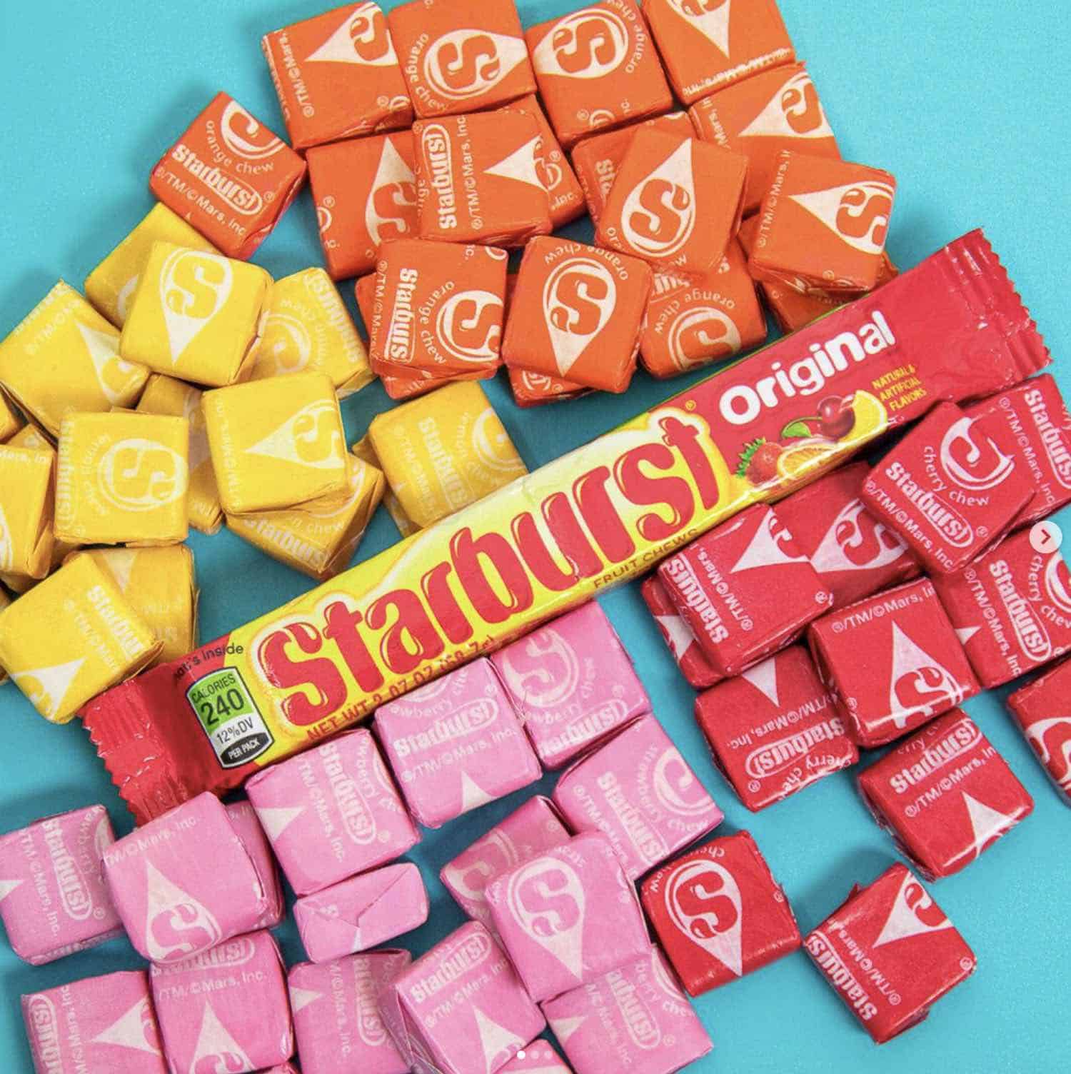 Starbursts Original Photo with Pink Red Yellow Orange Flavors Wrapped Candies