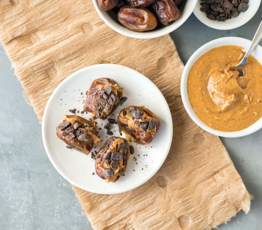 Stuffed Dates with Peanut Butter and Chocolate chips 