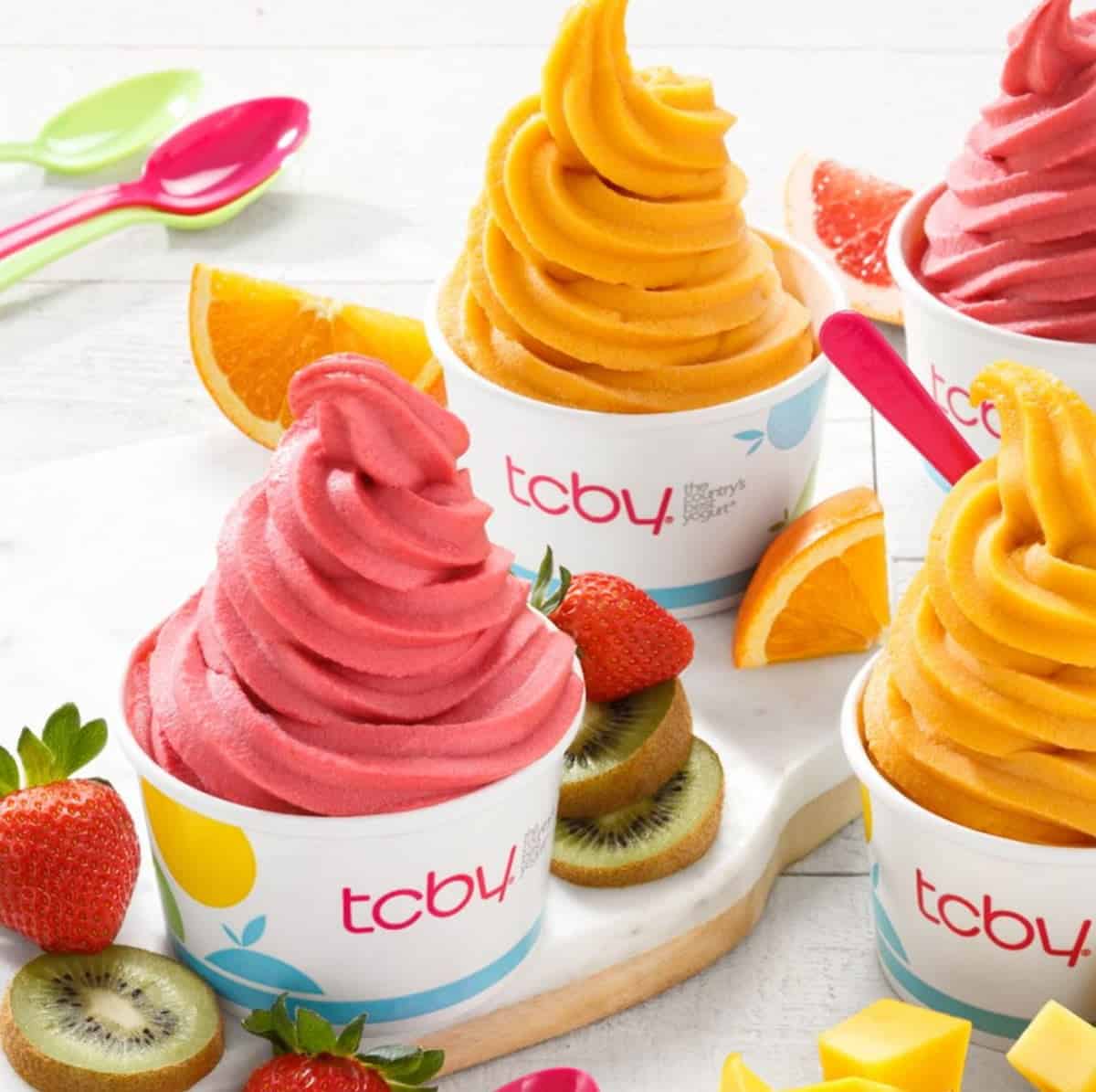 Cups of vegan sorbet at TCBY.