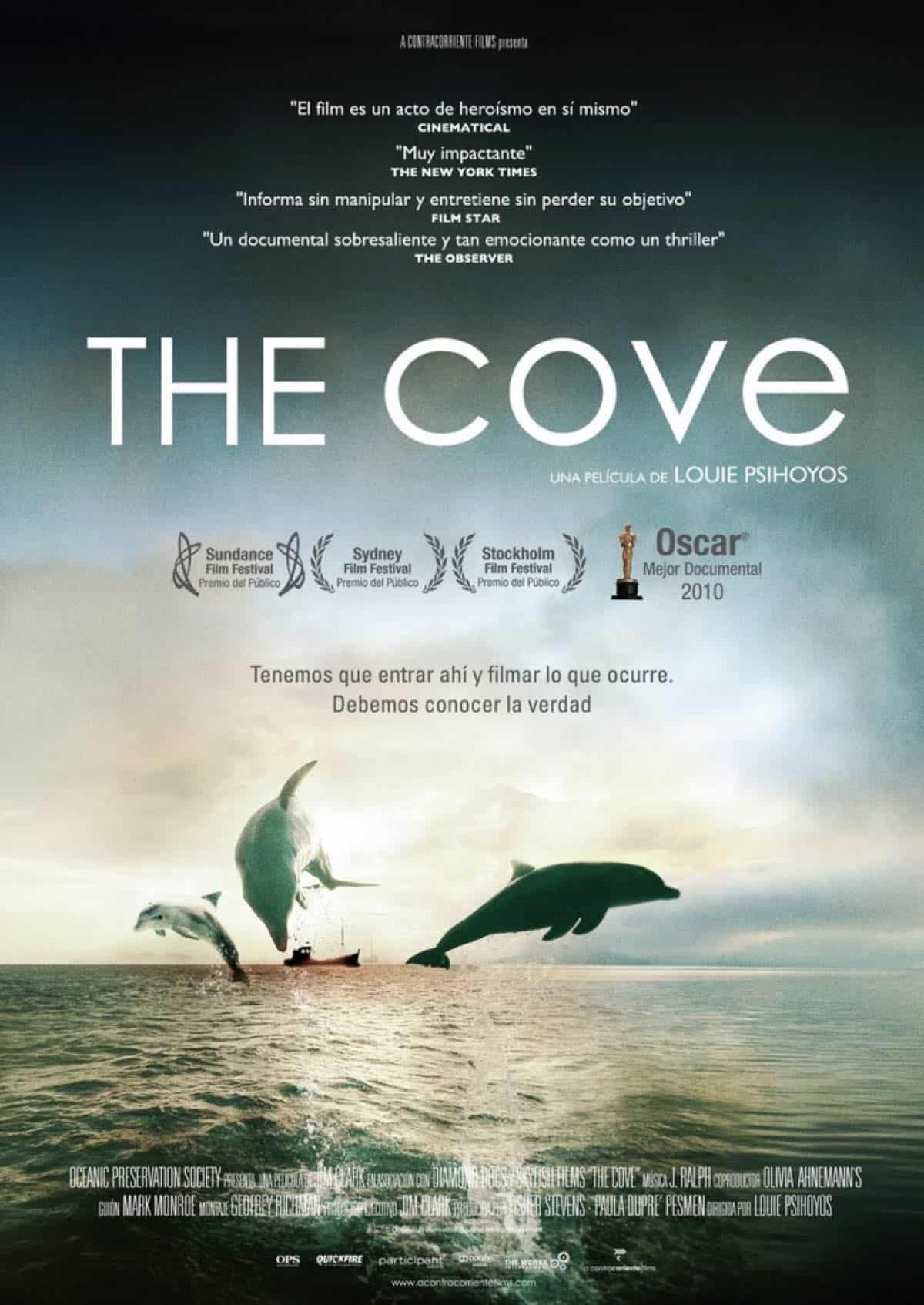 Movie poster for The Cove film about dolphin slaughter in Japan. 