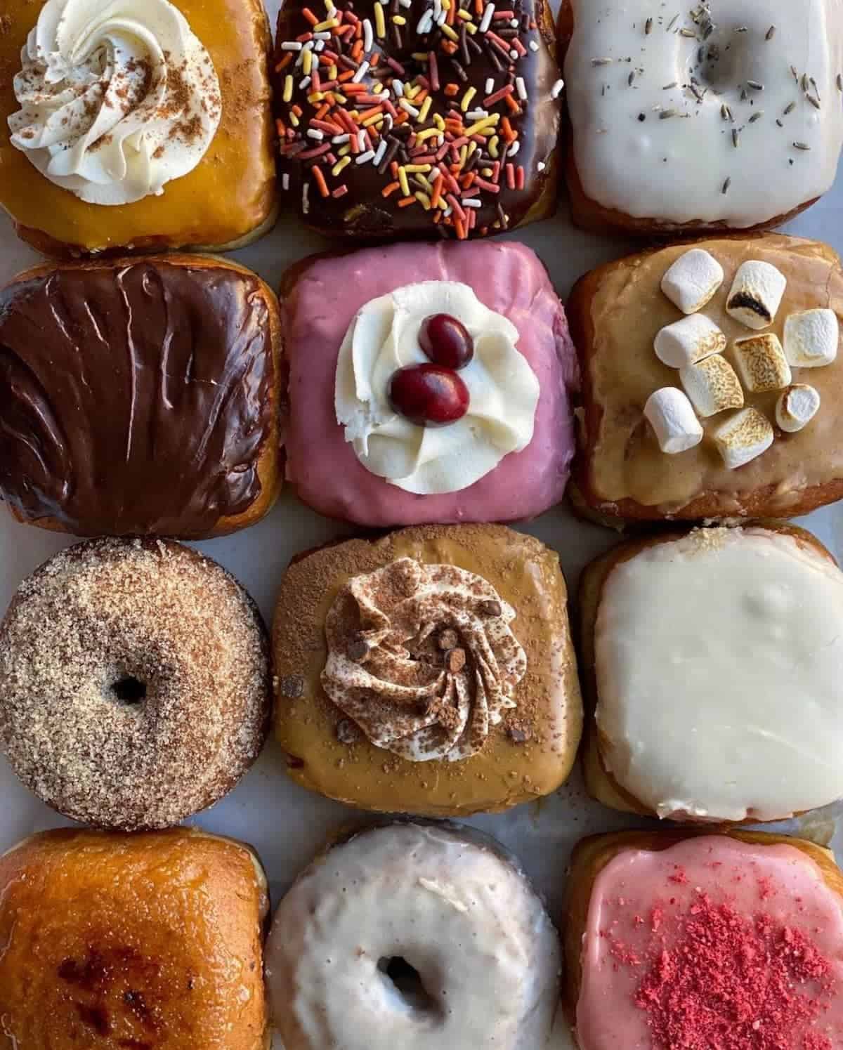 Assorted vegan donuts from The Vegan Doughnut Company.