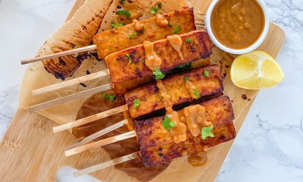 Vegan Tofu Satay with Peanut Sauce by MegUnprocessed.