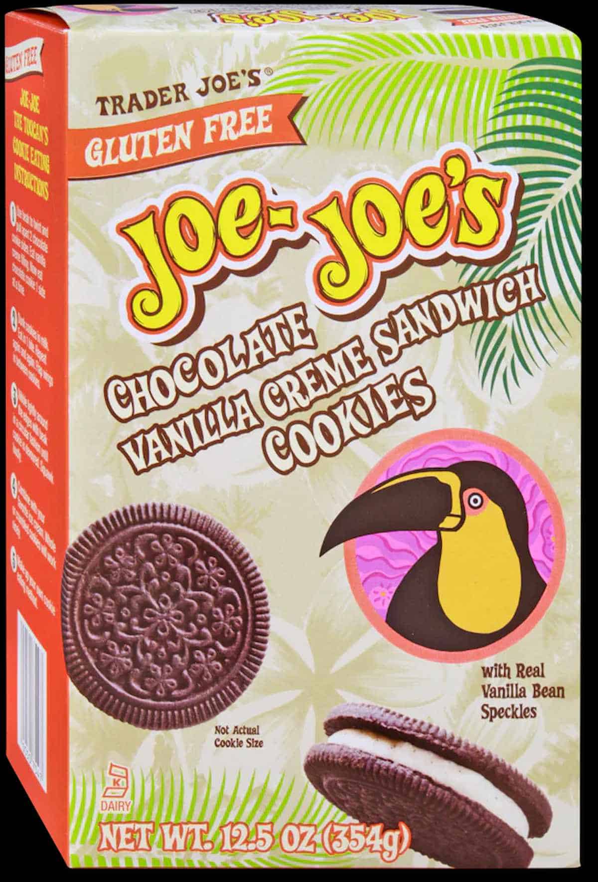 A box of Trader Joe's Joe-Joe's cookies.