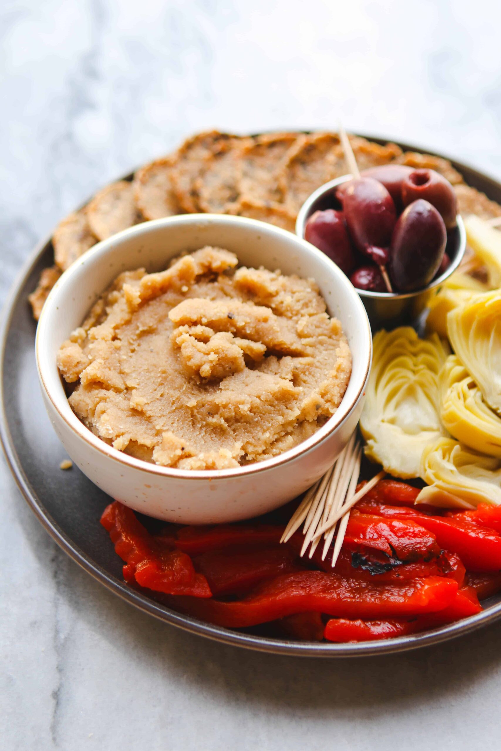 almond cheese puree on vegan cheese platter