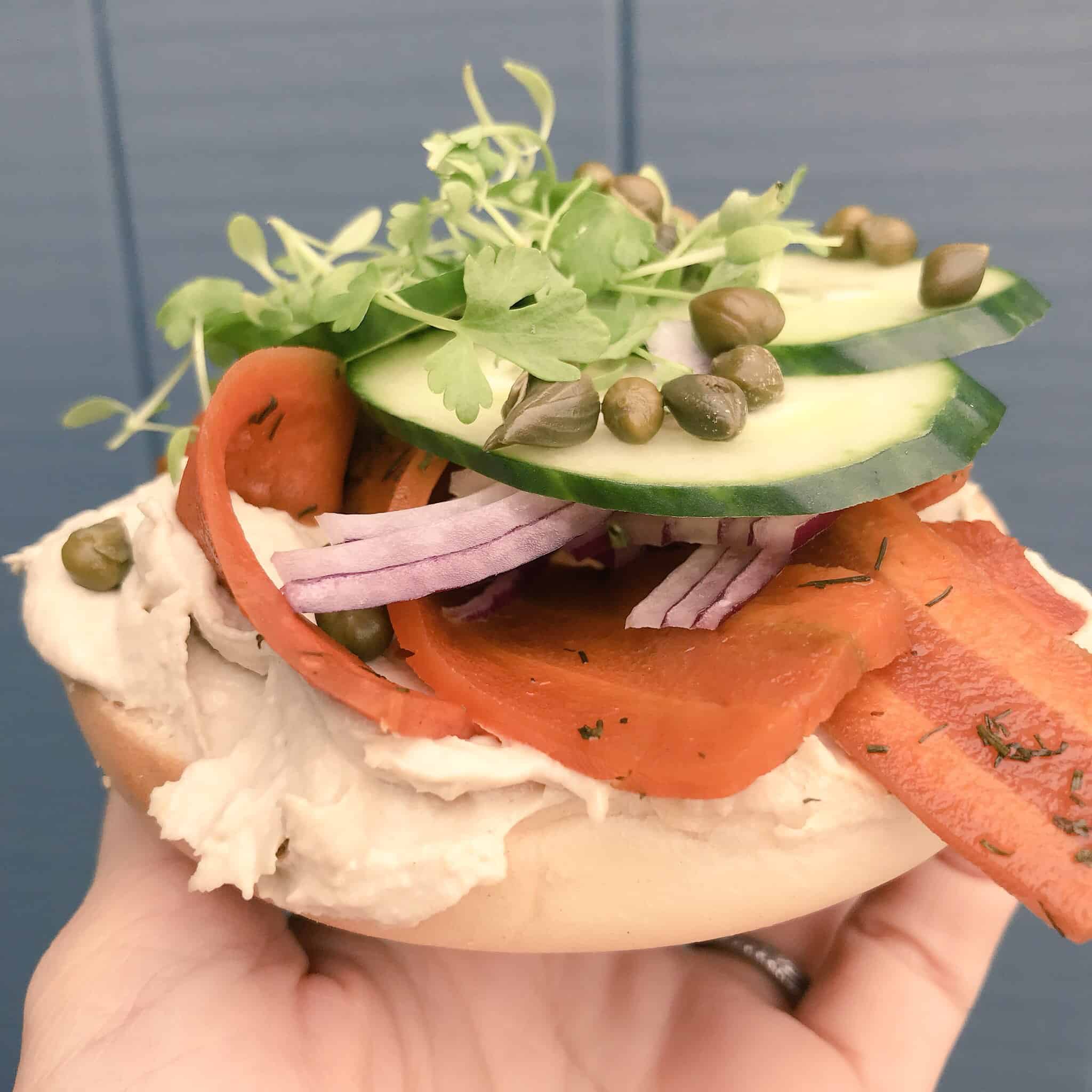 vegan bagel with carrot lox